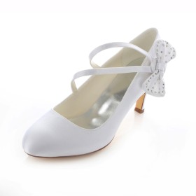 Pumps White Womens Shoes Mid Heel Stiletto Wedding Shoes Evening Party Shoes Beautiful Satin