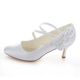 ベルクロ サテン ピンヒール 結婚式靴 ミッドヒール 6センチ パンプス 白い 靴 5221160337F