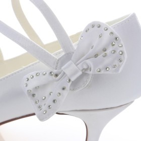 Festliche Schuhe Pfennigabsatz Riemchen Pumps Mit Strasssteine 6 cm Mittlerer Absatz Elegante Mit Schleife Brautschuhe Weiß