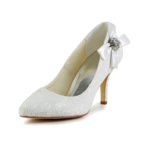 Closed Toe Flowers Bridal Shoes With Metal Jewelry Pumps 2021 High Heel Stilettos White Rhinestones