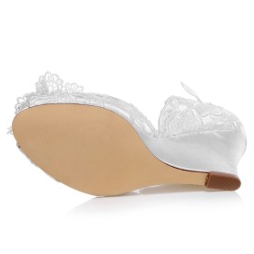 Keilabsatz Weiße Elegante Sommer Aus Spitze Brautschuhe Mit 7 cm Mittlerer Absatz Festliche Schuhe Peeptoe Sandalen Satin