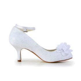 Elegante Schuhe Damen Brautschuhe Ballschuhe Mit Geblümte Mit 7 cm Mittlerer Absatz Pumps Mesh Weiß Stilettos