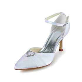 White 3 inch High Heel Bridals Wedding Shoes With Ankle Strap Stiletto Party Shoes