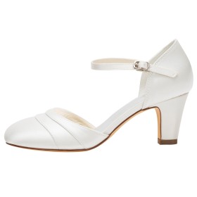 Tacchi Medio 6 cm In Raso Tacchi A Spillo Avorio Elegante Cerimonia Scarpe Da Sposa Sandali