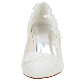 Ivory Snygga 6 cm Mellanhög Klack Rund Tå Satin Bröllopsskor Pumps