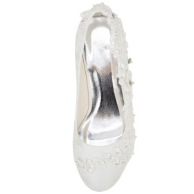 Escarpins Talons Epais Chaussures Pour Femmes Chaussure De Mariée Filet Talon Mi Haut Fleur Ivoire Avec Strass