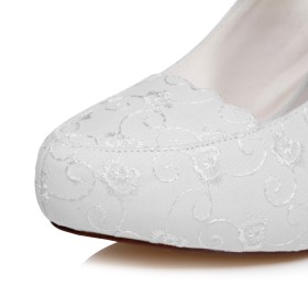 Weiße Geblümte Brautschuhe Stiletto Abendschuhe Festliche Schuhe Stickerei Herbst Satin Mit 10 cm High Heels