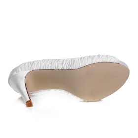 Chaussure Mariage Peep Toes D Ete Escarpins Ceremonie Blanche Bout Rond Élégant Talon Haut