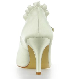 Rüschen Mit 8 cm High Heel Buckle Pfennigabsatz Satin Ivory Pumps Brautschuhe