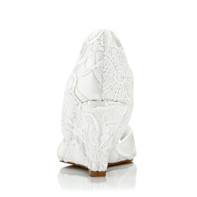 Lace Rhinestones Wedges 7 cm Heel Sandals For Women Peep Toe Wedding Shoes For Women Flowers Round Toe Satin