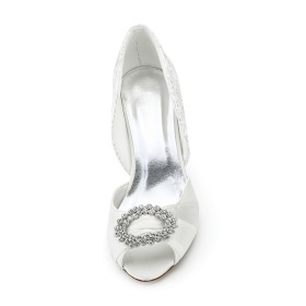 Scarpe Sposa Avorio Con Catena Fibbia Sandali In Raso Con Tacco Medio Spuntate Zeppa Eleganti Scarpe Cerimonia Con Strass D orsay