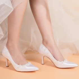 Ceremonie À Talon Satin Chaussure Mariée Escarpins Blanche Perlé