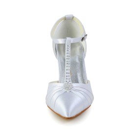 エレガント ハイヒール 結婚式靴 白い ピンヒール ライン ストーン アンクル ストラップ バックル ポイン テッド トゥ フォーマル プリーツ 6221180312F