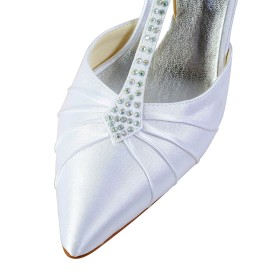 Satin Elegante Brautschuhe 8 cm High Heels Spitz Plissee Sandalen