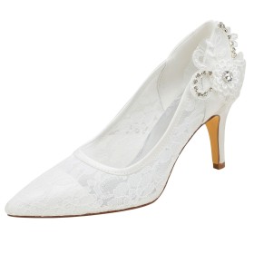 8 cm High Heels Pointed Toe Stiletto Rhinestones Elegant Formal Dress Shoes Pumps Flowers Bridals Wedding Shoes 2021