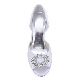 Gioiello Scarpe Da Cerimonia Con Catena Tacco Alto 8 cm Spuntate Tacchi A Spillo Plissettata Sandali Donna Scarpe Sposa Bianco Eleganti