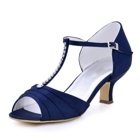 Brautschuhe Abendschuhe Mit 6 cm Mittlerer Absatz Plissee Elegante Stiletto Marineblaue Mit Strasssteine Sandaletten Peeptoe