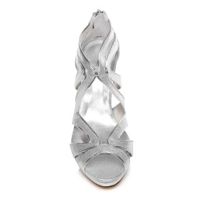 オープン トゥ 結婚式靴 サンダル キラキラ ハイヒール 10cm グリッター ジッパー 7321150323F