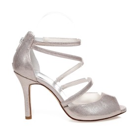 Round Toe Sandals 10 cm High Heels Glitter Peep Toe