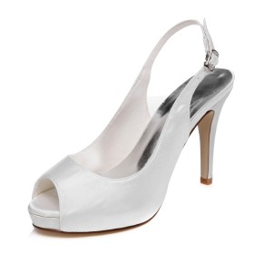 Bout Ouvert Boucle Escarpin D Ete Talon Aiguille A Talon 10 cm Blanche Sandale Ceremonie Chaussure De Mariée