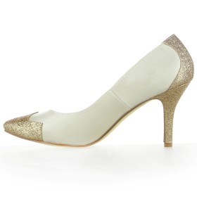 Pumps Glitzer 8 cm High Heel Ivory Brautschuhe Elegante Pfennigabsatze