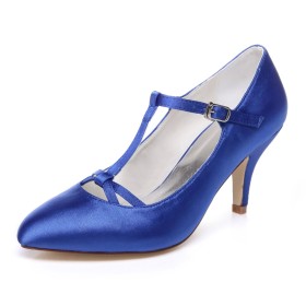 Dress Shoes Mid Heel Satin Pointed Toe 2021 Strappy