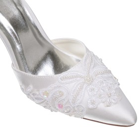 Weiß Schnürschuhe Brautschuhe Spitzenmuster Elegante Spitz Stilettos Mit 8 cm High Heels Satin Frühjahr Festliche Schuhe