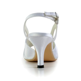 Mesh Satin Brautschuhe Sandalen Damen Weiß Ballschuhe Mit 8 cm Hohe Absatz Elegante Stiletto Cut Out Perlen
