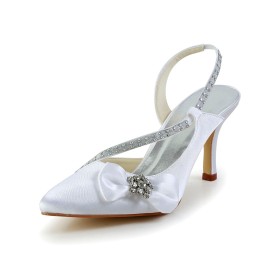 White With Rhinestones Sandals Stilettos With Bow Elegant Wedding Shoes For Women High Heel