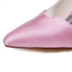 高いヒール ピンク サテン フォーマル スリップオン パンプス ピンヒール 結婚式 靴 7421180380F