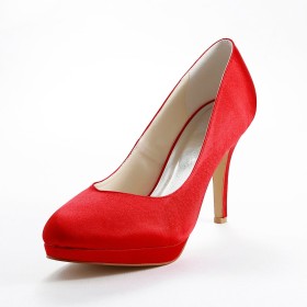 In Raso 10 cm Tacco Alto Rosse Tacco A Spillo Scarpe Scarpe Sposa Classiche Décolleté Eleganti