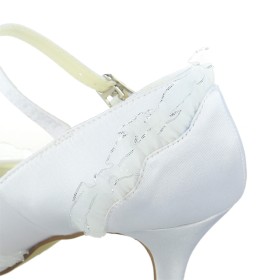 Buckle Spitz Stiletto Pumps Ballschuhe Schuhe Damen Weiße Satin Mit 8 cm High Heels