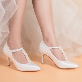 Élégantes Blanche Talon Aiguille Chaussures Mariée Bout Pointu Talon Haut Boucle À Bride Cheville Escarpins