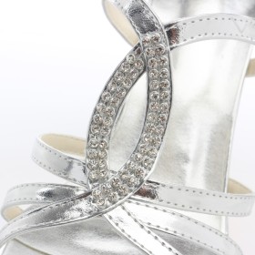 Sandalen Damen Satin Riemchen Brautschuhe Mit Strasssteine 10 cm High Heel Abendschuhe Silber Stilettos
