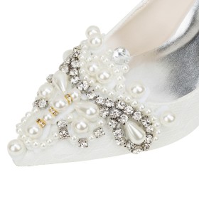 Ivory Satin Schlupfschuhe Mit Perle Elegante Schuhe Stiletto Festliche Schuhe Stöckelschuhe High Heels Mit Strasssteine Brautschuhe