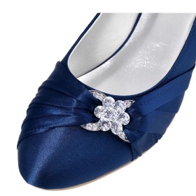Kitten Heel Slip On Bleu Marine Satin Elegante A Petit Talon Escarpins Chaussure Femme