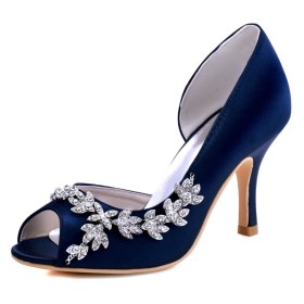 Wedding Shoes For Women Peep Toe Sandals High Heels Round Toe Satin Stilettos Evening Party Shoes Beautiful Metal Jewelry