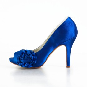 ハイヒール 10cm ラウンド トゥ 結婚式靴 ロイヤル ブルー フォーマル ピンヒール 9721150348F