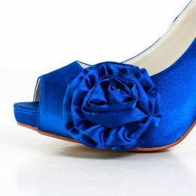 Ballschuhe Sandalen Satin 10 cm High Heel Blaue Spitzenmuster Stilettos Elegante