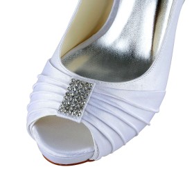 Avec Strass Talon Haut 10 cm Chaussure Mariage Blanche Talon Aiguille Classique Peep Toes Escarpin Satin