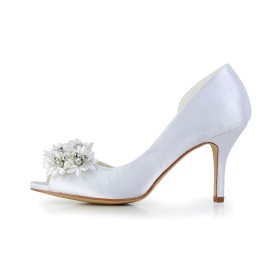 結婚式 8センチ ハイヒール 靴 パンプス 花柄 ラウンド トゥ ホワイト パーティー 9721160370F