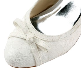 Ceremonie Bout Rond Ivoire Filet Noeud Satin À Talon Elegante Escarpin Chaussure Mariage Slip On