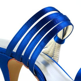2021 Bout Rond Talon Mi Haut Chaussure Mariage Bleu Electrique Élégantes Sandale Femmes Satin