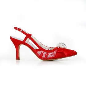 チュール エレガント サンダル パール 8センチ ハイヒール 赤 結婚式 靴 サテン 4221180395F