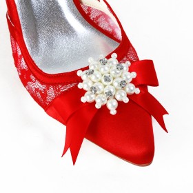 チュール エレガント サンダル パール 8センチ ハイヒール 赤 結婚式 靴 サテン 4221180395F