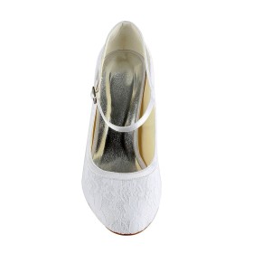 エレガント 靴 ラウンド トゥ アンクル ストラップ 白い ハイヒール 8センチ ピンヒール チュール サテン パンプス 結婚式 靴 フォーマル バックル 9821180348F