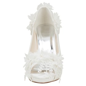 Fiori Eleganti Decollete Con Perle Tacco Alto Tacco A Spillo Punta Tonda Sandali Scarpe Sposa