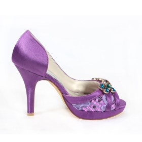Violett Elegante Satin Sandalen Damen Mit 10 cm High Heels 2021 Festliche Schuhe Hochzeitsschuhe Peeptoe