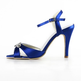 Bout Rond À Boucle Chaussure Mariée Sandale Talon 8 cm Bleu Electrique Avec Strass Belle