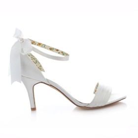 Elegante Bianche Con Lacci Scarpe Da Sposa Tacco Alto Tacchi A Spillo Con Fiocco Sandali Scarpe Cerimonia Estivi